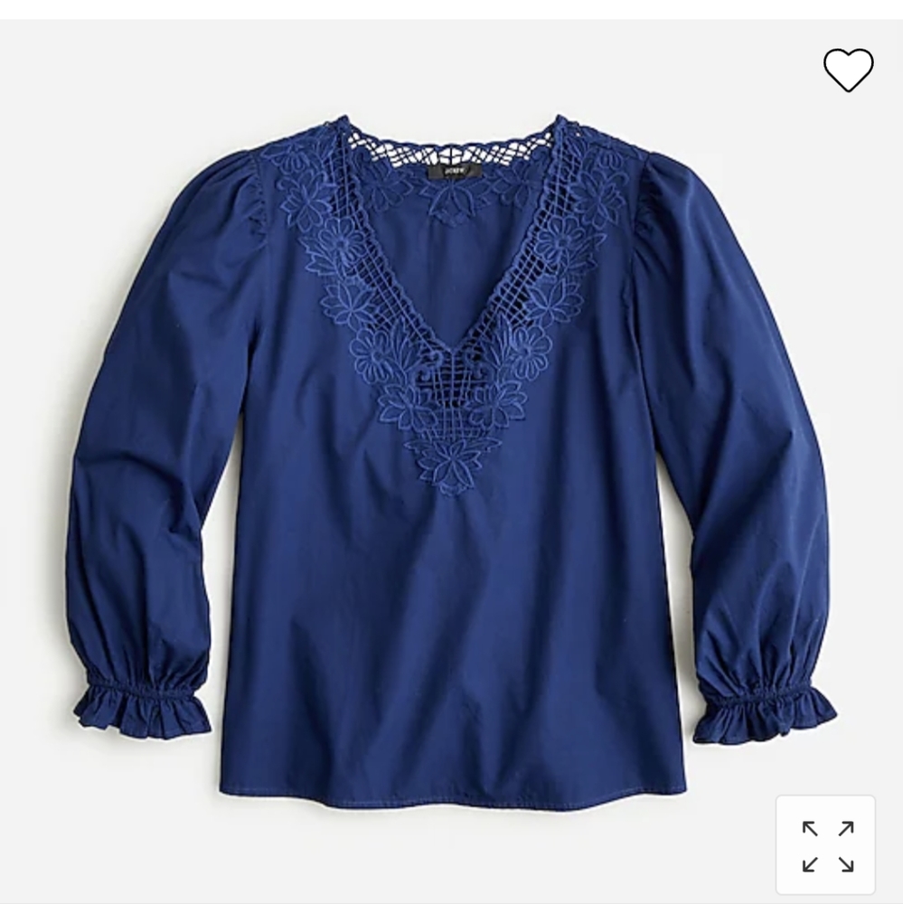 J.crew blue cotton v neck eyelet top NWT xs
